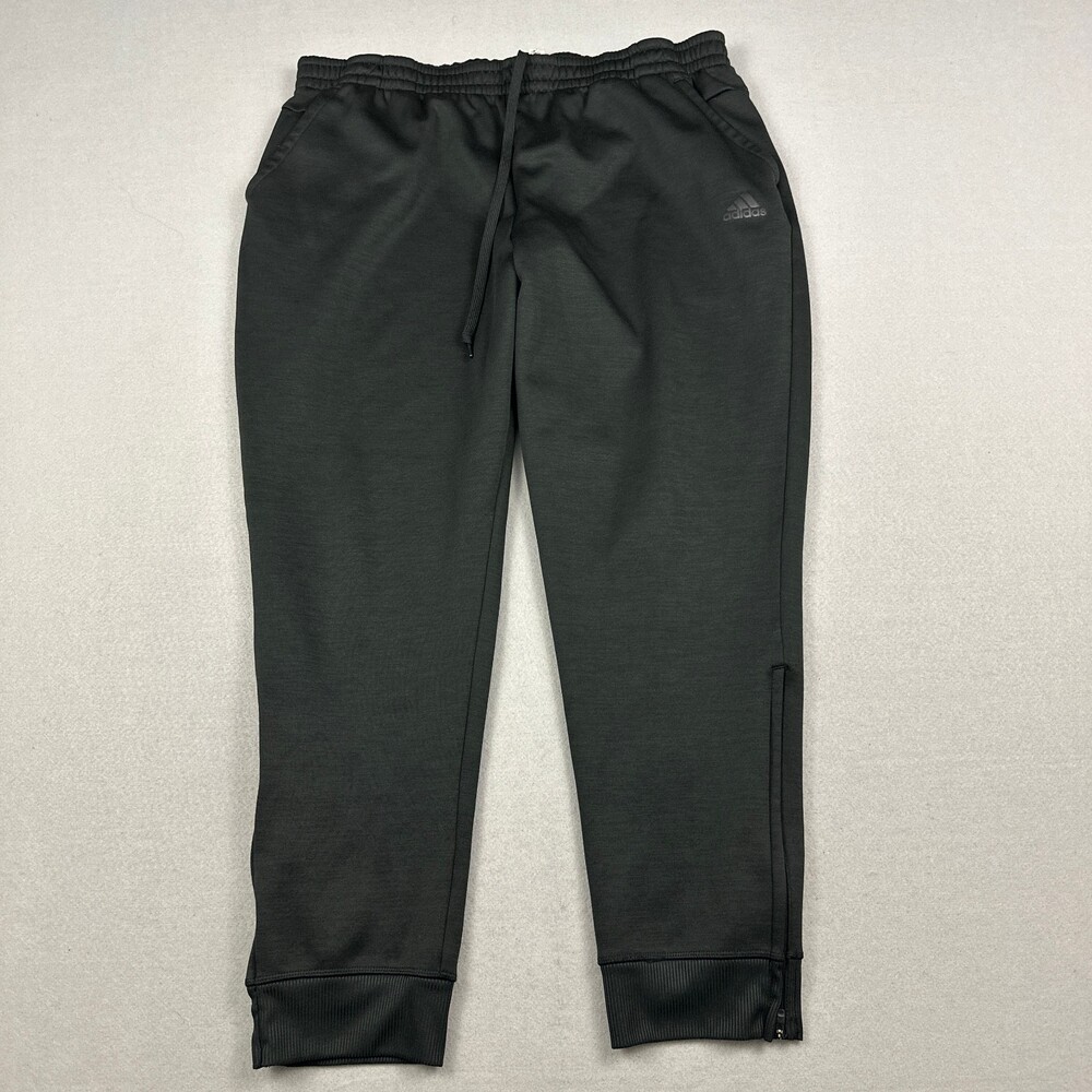 Adidas Pants Men 2XL Black Solid Climawarm Fleece Joggers Ankle Zip Warm Up XXL